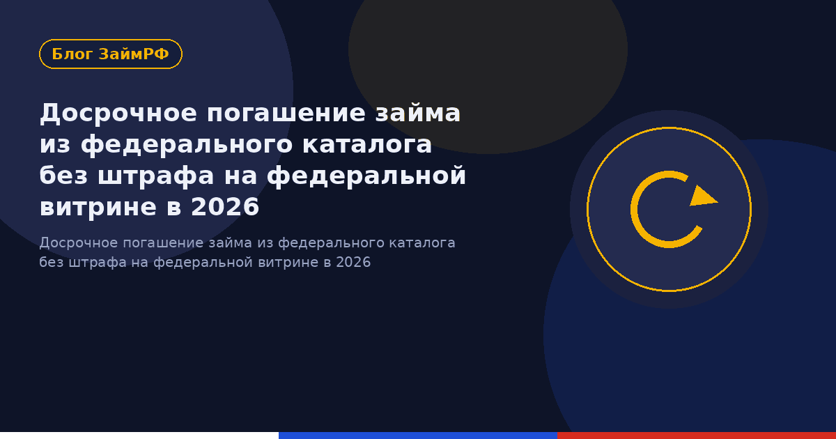 Досрочное погашение займа из федерального каталога без штрафа на федеральной витрине в 2026
